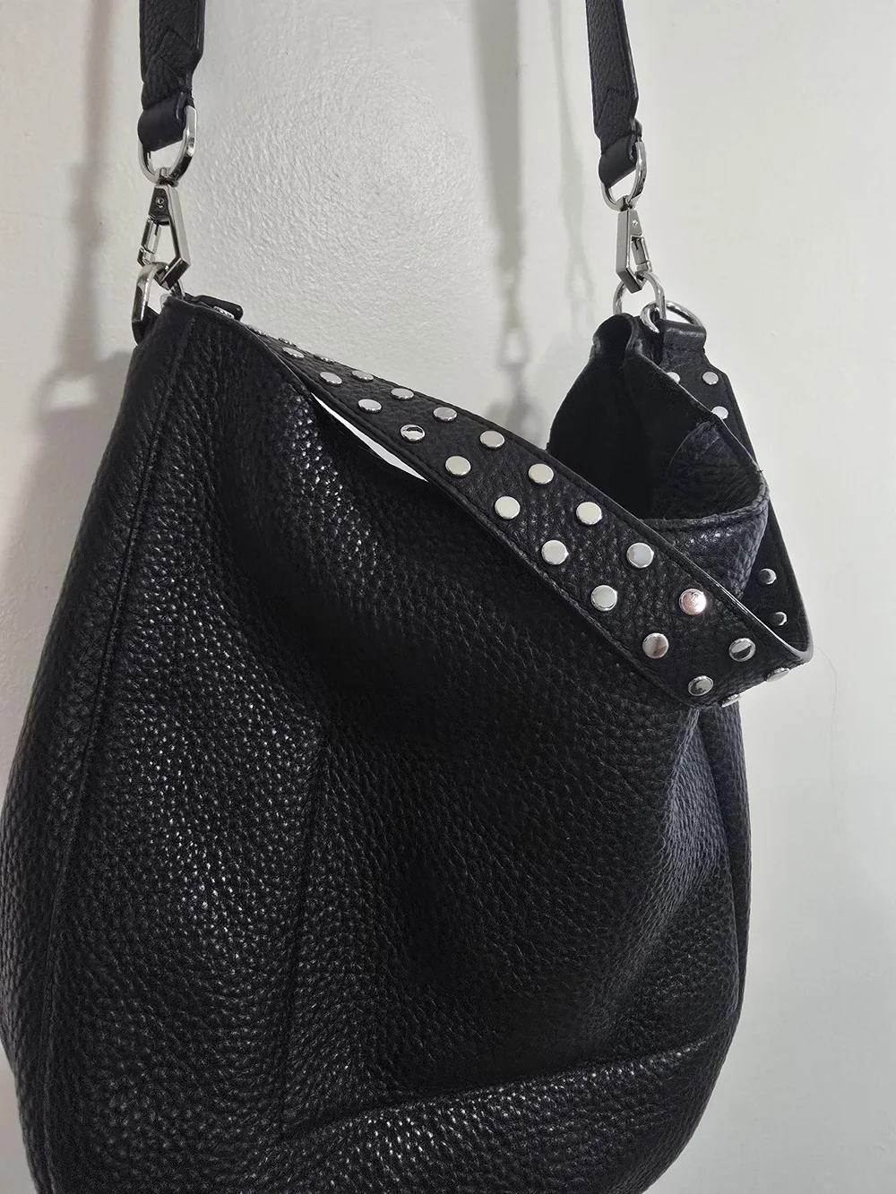 Rebecca Minkoff Black Pebbled Leather convertible hobo bag